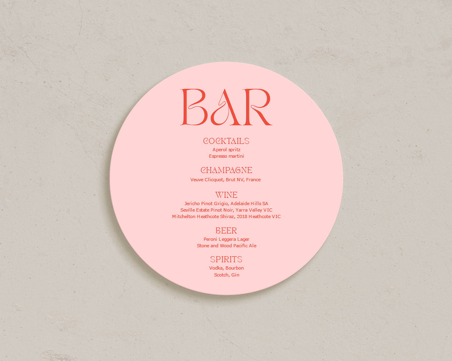 Reggio Bar Menus