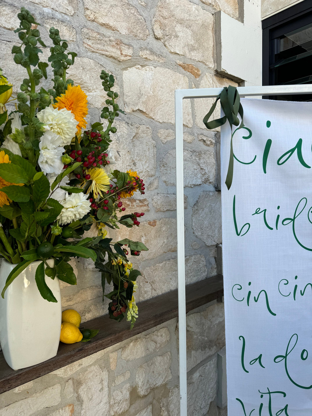 Fabric welcome sign by Signed By G