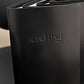 Standing black leather menu with debossed name